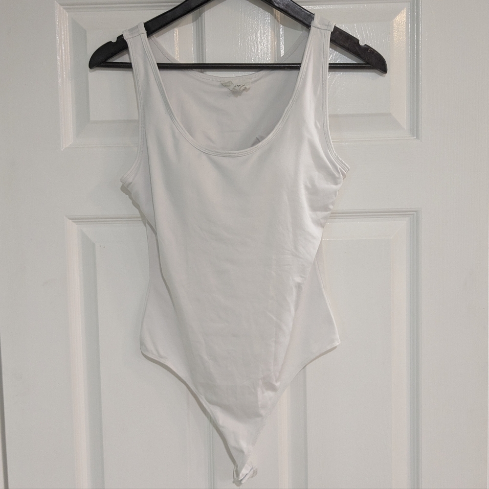 High Quality White Bodysuit With Built In Bra Padded Cups Small Adjustable Lined
